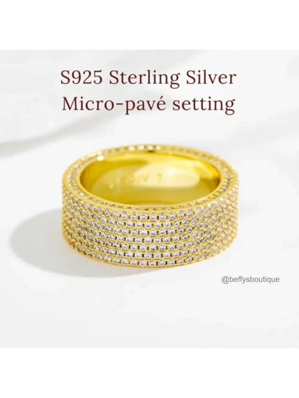 925 Sterling Silver 14k Gold Plated Eternity Band Ring CZ - Size 7